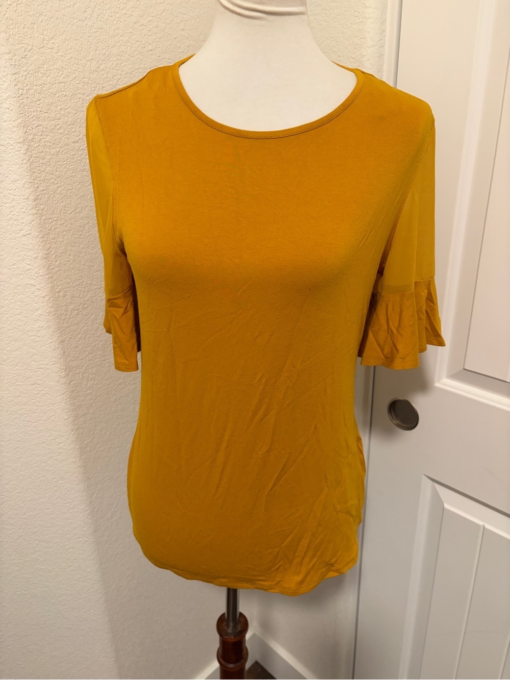Vince Camuto Mustard Short-Sleeve Ruffle Top